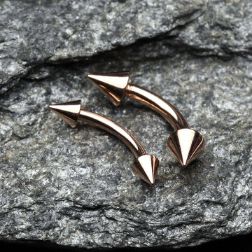 Detail View 1 of Rose Gold Plated Spike Curved Barbell Ring-Rose Gold